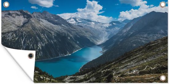 Tuinposter Oostenrijk - Meer - Berg - 60x30 cm - Tuindoek - Buitenposter