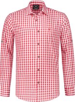 Trachtenhemd rood-wit geruit, pocket en Krempelarm 100% katoen