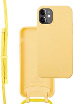 Coverzs Bio silicone case met koord geschikt voor Apple iPhone 11 - geel