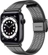 Strap-it Roestvrijstalen band - Geschikt voor Apple Watch bandje - Series 1/2/3/4/5/6/7/8/9/SE/Ultra (2) - Zwart - RVS stalen band met verstelbare sluiting - Metalen iWatch bandje voor maat: 42 mm 44 mm 45 mm 49 mm