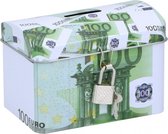 spaarpot 100 euro 11,6 x 8 cm staal groen/wit