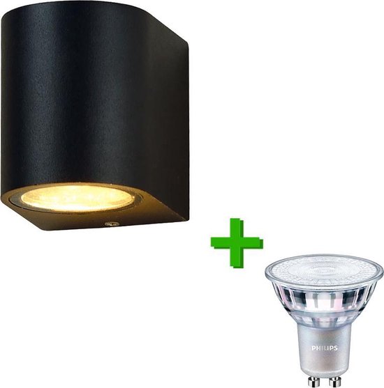Lybardo buitenlamp / wandlamp Valence - Zwart + Philips GU10 LED lamp 3.5W  - 2700K... | bol.com