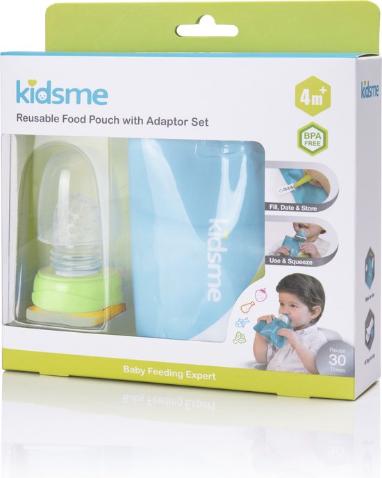 Kidsme Reusable Food Pouch with Adaptor set Lime bol