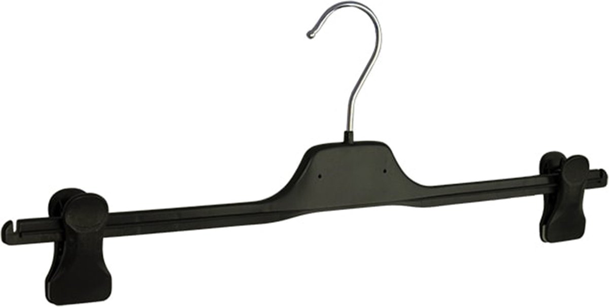 De Kledinghanger Gigant - 10 x Rokhanger / broekhanger / pantalonhanger / knijperhanger kunststof zwart met anti-slip knijpers, 45 cm