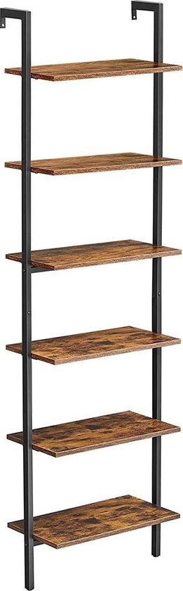 Segenn's Staande Plank - Boekenplank - 6 Planken - Ladderplank - Opberger voor Boeken - Decoratie - Slaapkamer - Woonkamer - Kantoor - 60 x 30 x 204,8 cm - Industrieel Design - Vintage Bruin-Zwart