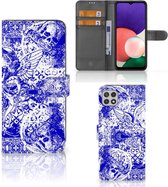 Book Style Case Samsung Galaxy A22 5G Smartphone Hoesje Angel Skull Blue