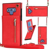 Voor Samsung Galaxy Note9 Cross-body Rits Vierkante TPU + PU Achterkant Case met Houder & Kaartsleuven & Portemonnee & Riem (Rood)