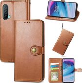 Voor OnePlus Nord CE 5G Effen Kleur Lederen Gesp Telefoon Case met Lanyard & Fotolijst & Kaartsleuf & Portemonnee & Stand Functie (Bruin)