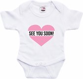 See you soon roze hart gender reveal cadeau tekst baby rompertje wit meisjes - Kraamcadeau - Babykleding 68 (4-6 maanden)