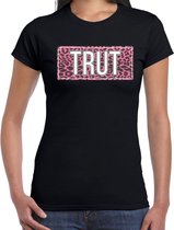 Trut t-shirt met roze panterprint - zwart - dames - fout fun tekst shirt / outfit / kleding XS