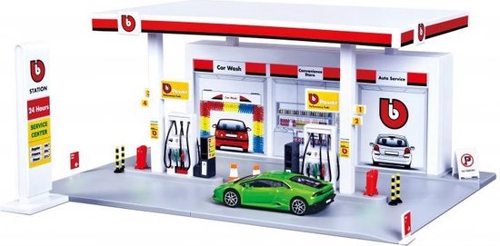 Bburago tankstation bouwpakket met een Lamborghini modelauto in schaal 1:43  | bol.com