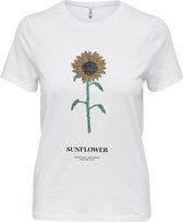 Only T-shirt Onlkita Life Reg S/s Sunflower Top 15239537 Bright White/sunflower Dames Maat - L