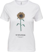 Only T-shirt Onlkita Life Reg S/s Sunflower Top 15239537 Bright White/sunflower Dames Maat - XS