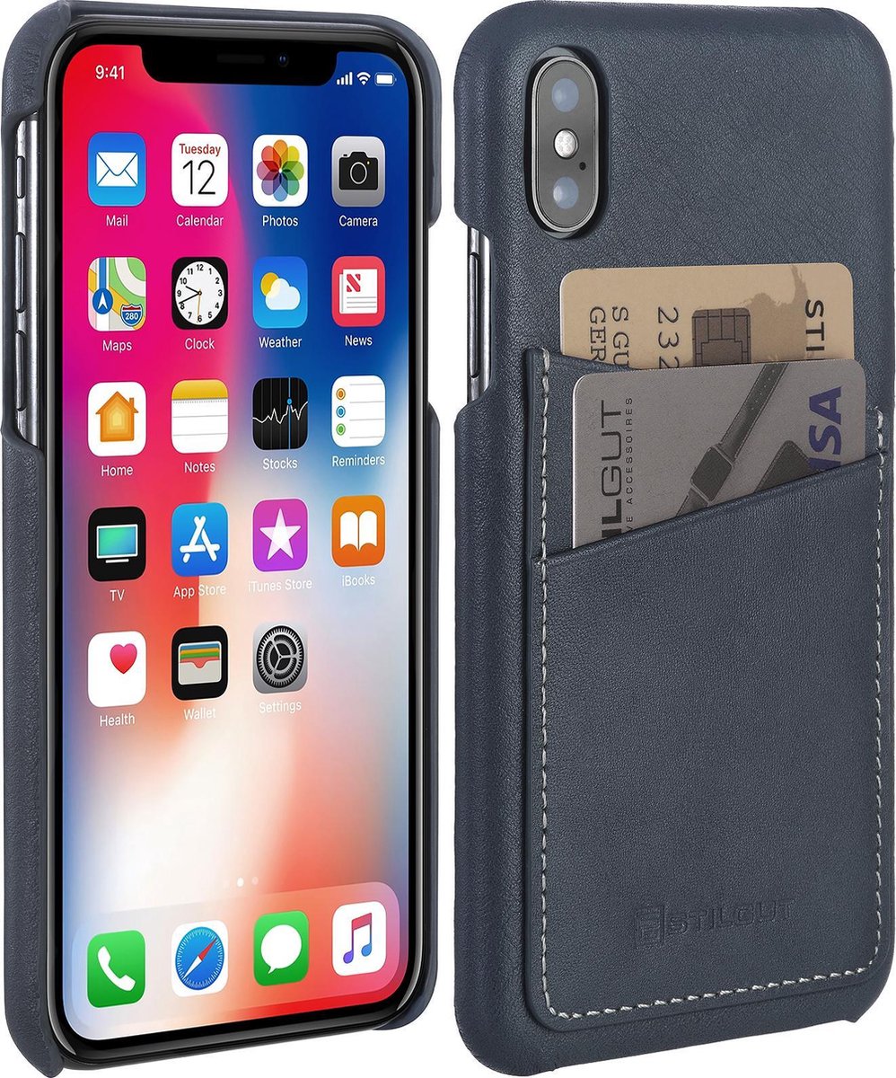 Stilgut - Telefoonhoesje - Blauw/Grijs - 2 Pasjes- iphone x / xs