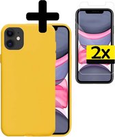 Hoes voor iPhone 11 Hoesje Geel Siliconen Case Met 2x Screenprotector - Hoes voor iPhone 11 Hoesje Hoes met 2x Screenprotector - Geel