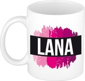 Lana  naam cadeau mok / beker met roze verfstrepen - Cadeau collega/ moederdag/ verjaardag of als persoonlijke mok werknemers