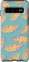 Samsung Galaxy S10 Telefoonhoesje - Extra Stevig Hoesje - 2 lagen bescherming - Met Plantenprint - Tropische Blaadjes - Donkergroen