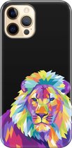 Apple iPhone 12 Pro Telefoonhoesje - Premium Hardcase Hoesje - Dun en stevig plastic - Met Dierenprint - Leeuw - Paars