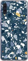 Samsung Galaxy A50 Telefoonhoesje - Transparant Siliconenhoesje - Flexibel - Met Marmerprint - Terrazzo - Donkerblauw