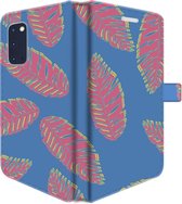 Samsung Galaxy S20 Telefoonhoesje - Portemonneehoesje  - Met pasjeshouder - Met Plantenprint - Tropische Blaadjes - Donkerblauw