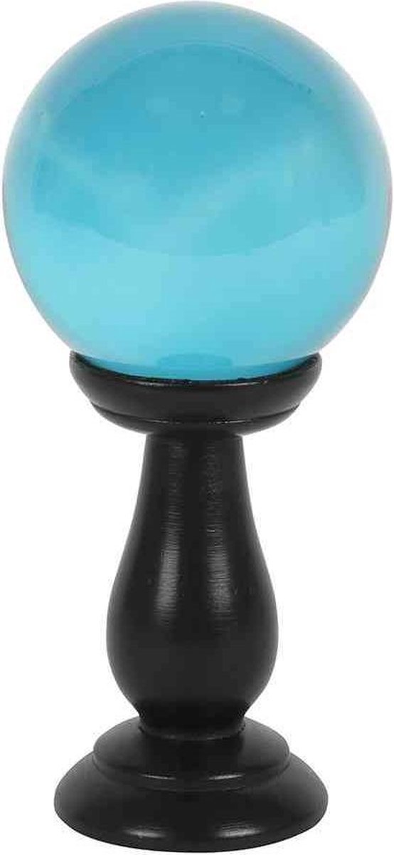 Something Different Kristallen bol op houten standaard Groenblauw Ø9cm - (hxbxd) ca. 19,5cm x 9cmx 9cm