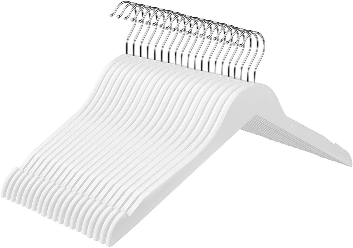 Nancy's Brawny Kledinghangers - 20 Stuks - Massief Hout - Anti-Slip - Draaibare Haak - Wit - 44 x 1.2 x 23.5 cm