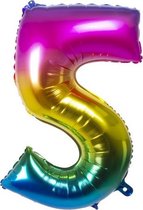 folieballon cijfer 5 latex regenboog 86 cm
