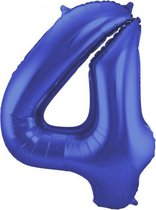 folieballon cijfer 4 Metallic 86 cm blauw