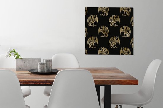 Toile Peinture Motifs - Dragon - Or - Zwart - 50x50 cm - Décoration murale