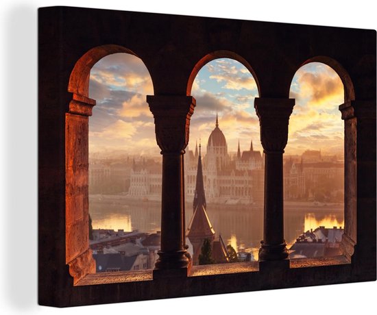 Canvas Schilderij Boedapest - Hongarije - Parlement - 30x20 cm - Wanddecoratie