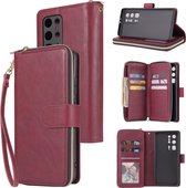 Voor Huawei P40 Pro + Rits Portemonnee Tas Horizontale Flip PU Lederen Case met Houder & 9 Kaartsleuven & Portemonnee & Lanyard & Fotolijst (Wijnrood)