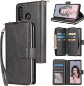 Voor Huawei P30 Lite Rits Portemonnee Tas Horizontale Flip PU Lederen Case met Houder & 9 Kaartsleuven & Portemonnee & Lanyard & Fotolijst (Zwart)