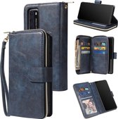 Voor Huawei P40 Rits Portemonnee Tas Horizontale Flip PU Lederen Case met Houder & 9 Kaartsleuven & Portemonnee & Lanyard & Fotolijst (Blauw)