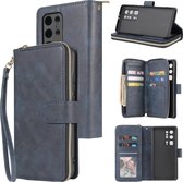 Voor Huawei P40 Pro + Rits Portemonnee Tas Horizontale Flip PU Lederen Case met Houder & 9 Kaartsleuven & Portemonnee & Lanyard & Fotolijst (Blauw)