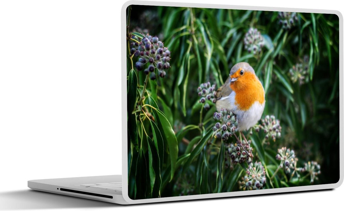 Laptop sticker - 12.3 inch - Bloemen - Vogel - Roodborstje - 30x22cm - Laptopstickers - Laptop skin - Cover