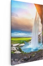 Artaza Canvas Schilderij Waterval Van Een Klif Bij Zonsondergang - 20x30 - Klein - Foto Op Canvas - Canvas Print