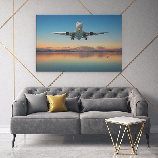 Artaza - Peinture sur toile - Avion survolant une mer colorée - 120 x 80 - Groot - Photo sur toile - Impression sur toile
