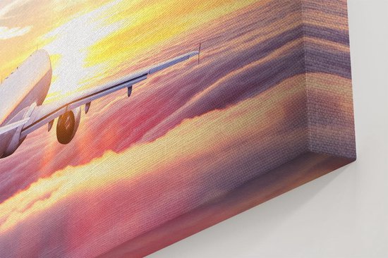 Artaza Peinture Sur Toile Avion Dans Les Nuages Au Coucher Du Soleil - 80x80 - Groot - Photo Sur Toile - Impression Sur Toile