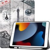 Case2go - Tablet hoes geschikt voor Apple iPad 2021 - 10.2 inch - Tri-Fold Book Case - Apple Pencil Houder - Eiffeltoren