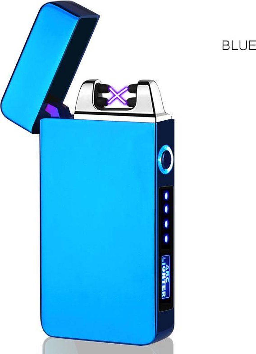 Goedkoopste Cuberna Elektrische Plasma USB aansteker met batterij indicator Blauw - Wind en Storm bestendig - Geschikt voor Kaarsen, Vuurwerk, Sigaretten en BBQ