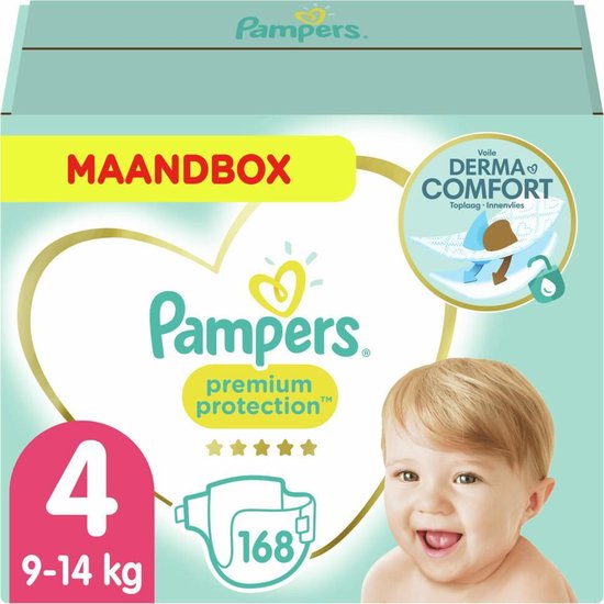 Pampers Premium Protection Luiers - Maat 4 (9-14 kg) - 168 Stuks - Maandbox