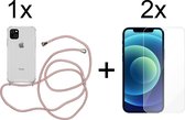 iPhone 13 Mini hoesje transparant met rosé koord shock proof case - 2x iPhone 13 Mini screenprotector