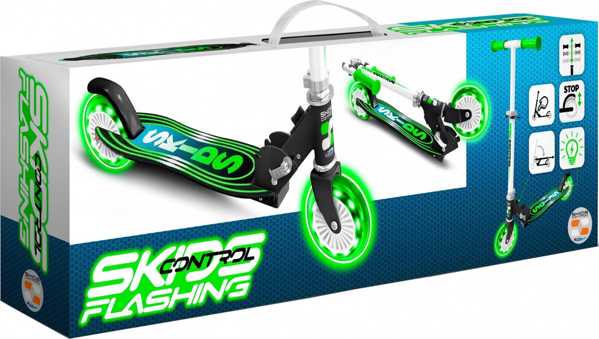 Skids Control Flashing 2-wiel Kinderstep Opvouwbaar Voetrem Groen