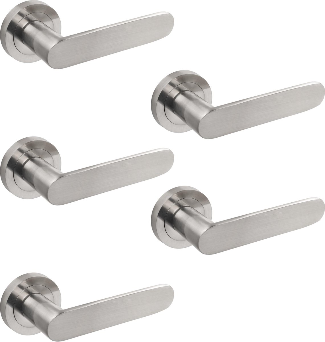 Emuca Klinken Bunbury voor binnendeur, met rozet D.50 mm, Aluminium, satijnnikkel, 5 set.