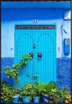 Poster van mooie traditionele blauwe deuren Morocco - 13x18 cm