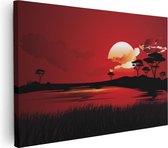Artaza Canvas Schilderij Rode Zonsondergang In De Savanne - Abstract - 120x80 - Groot - Foto Op Canvas - Wanddecoratie Woonkamer