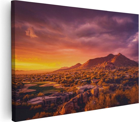 Artaza Canvas Schilderij Woestijn Landschap Met Zonsondergang - 120x80 - Groot - Foto Op Canvas - Wanddecoratie Woonkamer