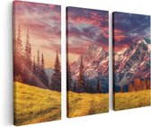 Artaza Canvas Schilderij Drieluik Alpen Landschap Met Een Kleurrijke Hemel - 120x80 - Foto Op Canvas - Canvas Print