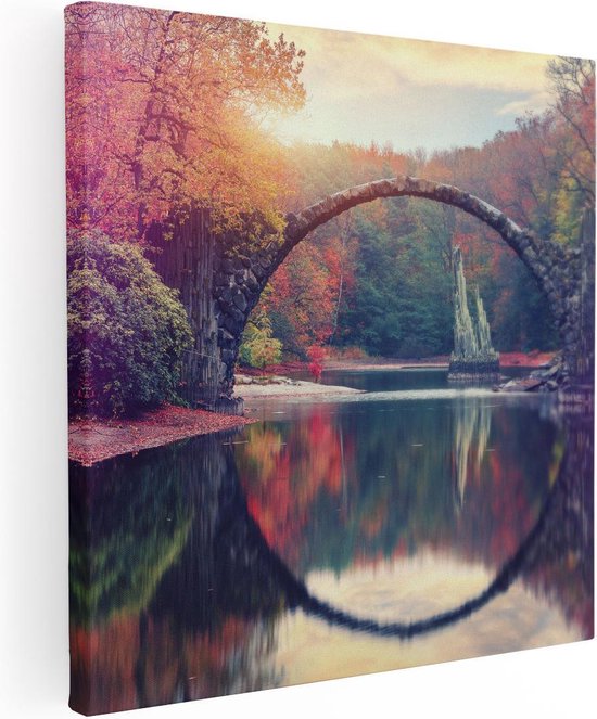 Artaza Canvas Schilderij Rakotz Brug In Duitsland In De Herfst - 40x40 - Klein - Foto Op Canvas - Canvas Print