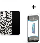 ShieldCase Panther Pattern geschikt voor Apple iPhone 12 / 12 Pro hoesje - transparant/zwart + glazen Screen Protector